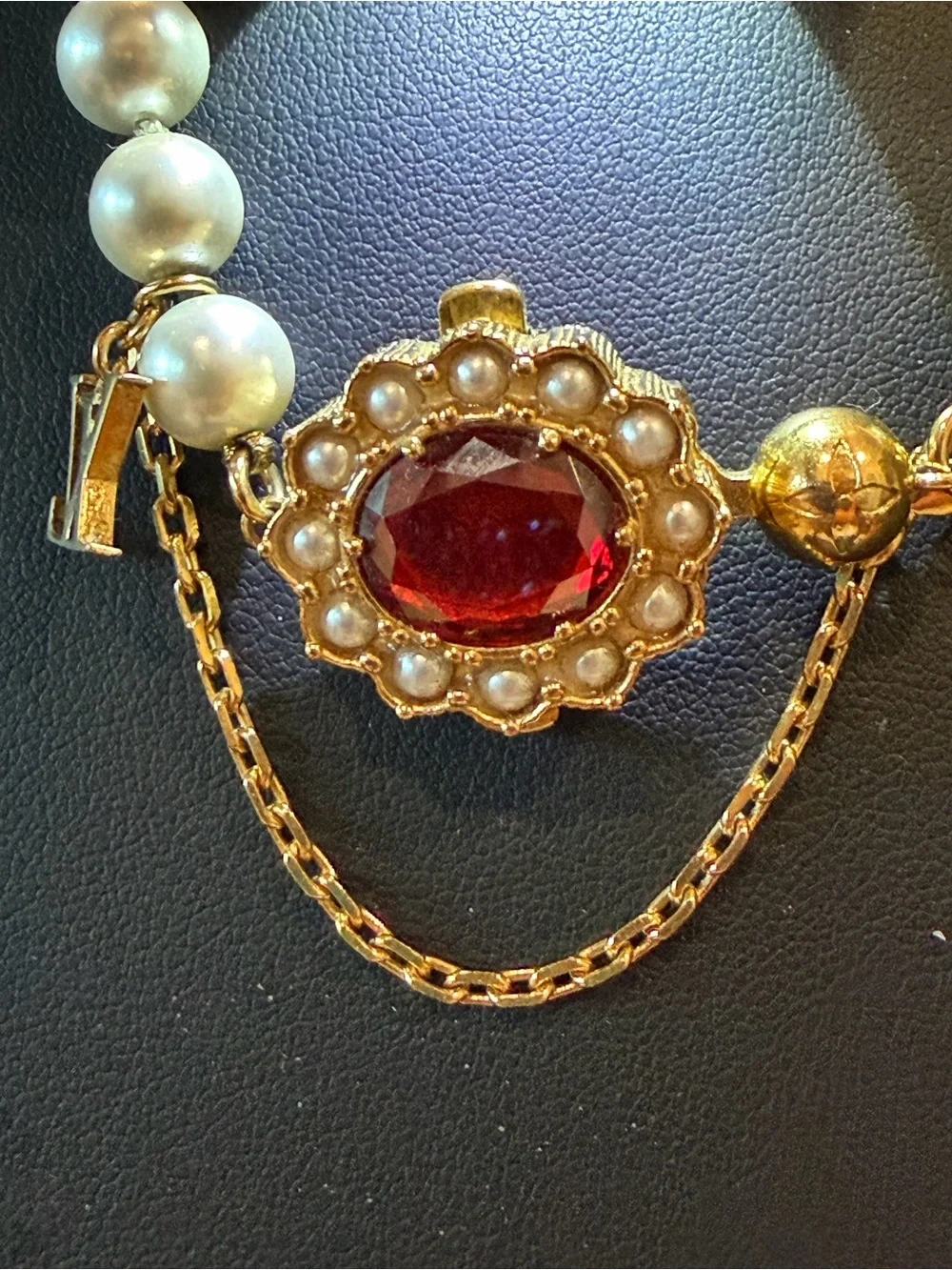 Louis Vuitton Dynasty Faux Pearl Necklace with Gold and Red Centerpiece